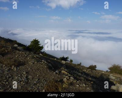 Mountain view of Jabalcuz with cloudy sky. Spain. Stock Photo