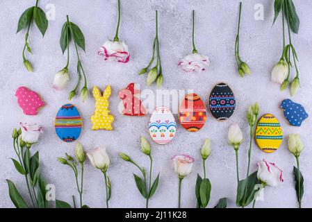 Easter cookies in shape of eggs and bunny Stock Photo