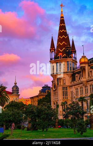 Batumi, Georgia - March 21, 2022: pink sunset in the city Stock Photo