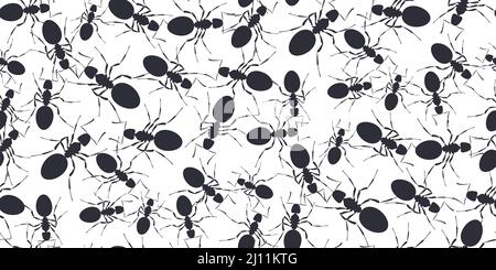 Colony ants. Seamless pattern insects ant on white. Workers ants marching, teamwork. Insects in flat style. Design for bedding prints, phone cases, wr Stock Vector
