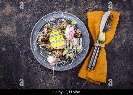 Easter spring festive table setting Stock Photo