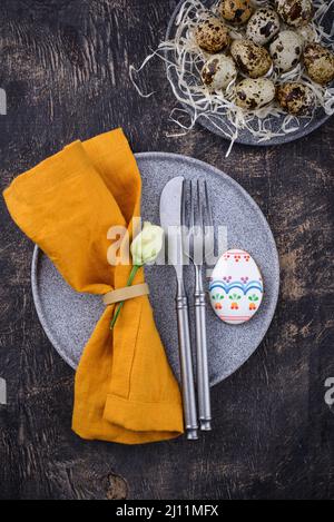 Easter spring festive table setting Stock Photo