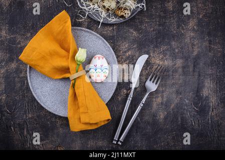 Easter spring festive table setting Stock Photo