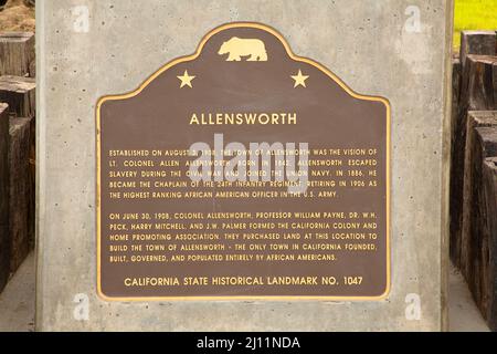 Park history plaque, Colonel Allensworth State Historic Park, California Stock Photo