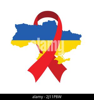Ukraine support ribbon and map Stock Vector