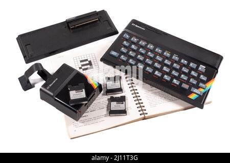 Sinclair ZX Spectrum + Manuals + Microdrives - 23rd April 2022 is the 40th anniversary of the release of Sir Clive Sinclair computer Stock Photo