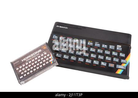 Sinclair ZX Spectrum + software 23rd April 2022 is the 40th anniversary of the release of Sir Clive Sinclair's 3rd mass market cheap home computer. Stock Photo