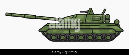 modern tank with camouflage and machine gun on top vector flat illustration Stock Vector