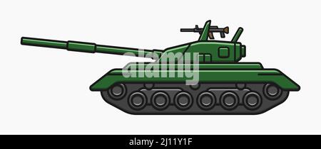 green modern tank with machine gun on top vector flat illustration Stock Vector