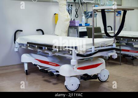 Everything needed to sustain human life. Shot of a bed in a hospital ward. Stock Photo