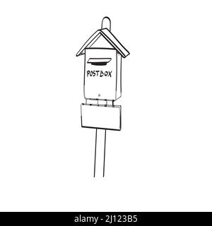 closeup retro postbox illustration vector hand drawn isolated on white background line art. Stock Vector