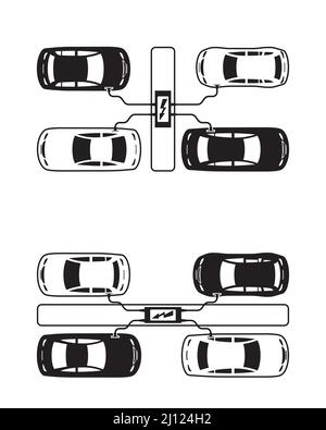 Electric vehicles at charging station – vector illustration Stock Vector