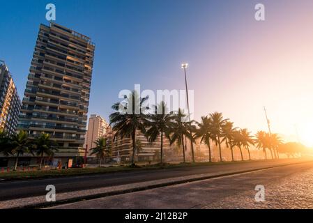 Empty Lucio Costa Avenue in Rio de Janeiro on Sunrise Stock Photo
