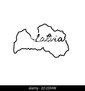 Latvia outline map with the handwritten country name. Continuous line drawing of patriotic home sign. A love for a small homeland. T-shirt print idea. Stock Vector