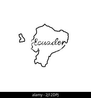 Ecuador outline map with the handwritten country name. Continuous line drawing of patriotic home sign. A love for a small homeland. T-shirt print idea Stock Vector