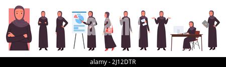 Wide set of business arabian woman in diverse working poses Stock Vector
