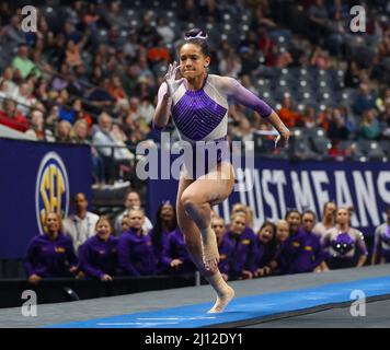 LSU gymnast Haleigh Bryant runs for the vault during an NCAA gymnastics ...