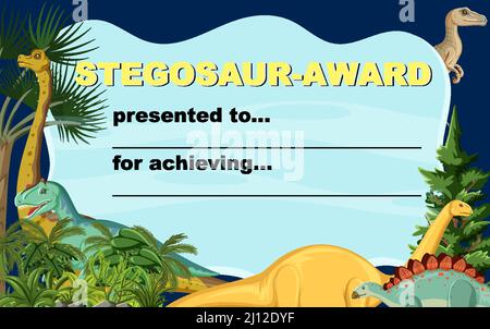 Dinosaur certificate template in cartoon style illustration Stock ...