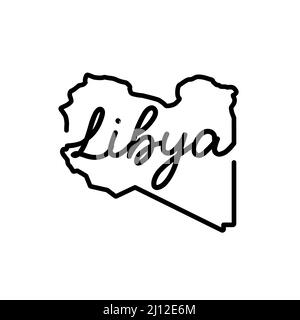Libya outline map with the handwritten country name. Continuous line drawing of patriotic home sign. A love for a small homeland. T-shirt print idea. Stock Vector
