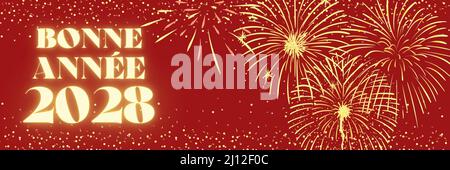 Happy New Year 2028 illustration in french langage with fireworks Stock Photo
