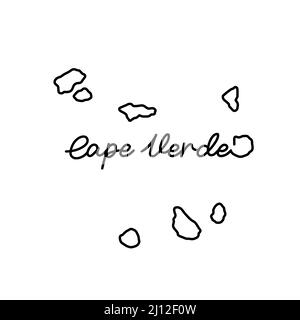 Cape Verde outline map with the handwritten country name. Continuous line drawing of patriotic home sign. A love for a small homeland. T-shirt print i Stock Vector