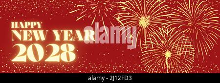 Happy New Year 2028 glow illustration with fireworks Stock Photo
