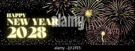 Happy New Year 2028 glow illustration with fireworks Stock Photo
