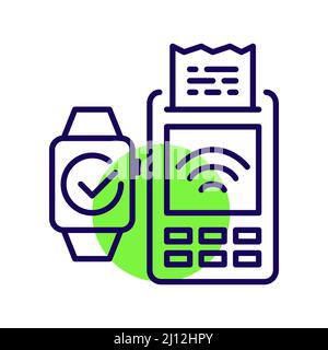 Contactless NFC payment using smartwatch. Pixel perfect, editable stroke icon Stock Vector