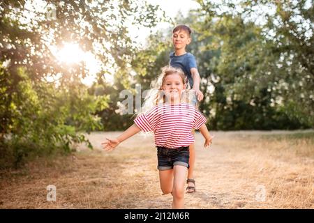 Meeting Of Sister And Brother Happy Tween Girl Running Towards Her