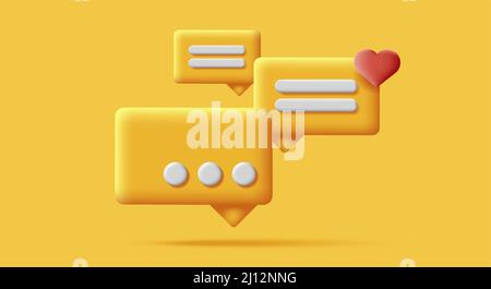 3d chat message bubbles composition, render yellow mono chrome style Stock Vector