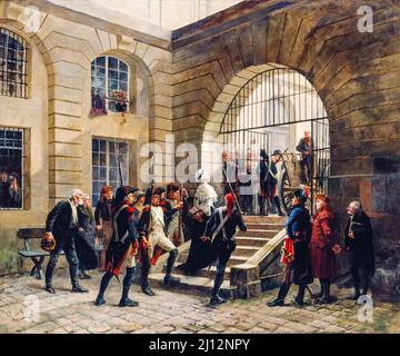 Marie Antoinette leaving the Conciergerie, October 16th 1793, oil on canvas painting by Georges Cain, 1885 Stock Photo