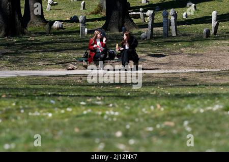 Sarajevo. 21st Mar, 2022. Women sit in a park in Sarajevo, Bosnia and Herzegovina on March 21, 2022. Credit: Nedim Grabovica/Xinhua/Alamy Live News Stock Photo