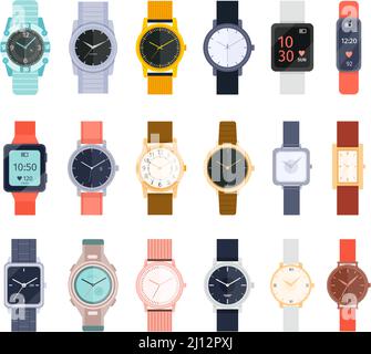 Hand watch with bracelet. Modern and classic accessory for men and women. Luxury mechanical and smart wrist watches Stock Vector