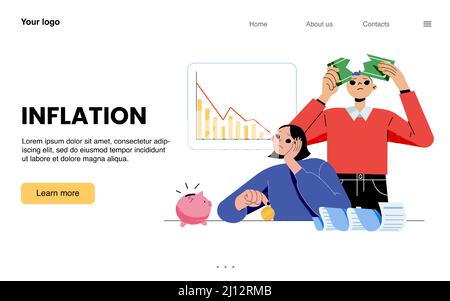 Cash loss graph. Finance inflation schedule, money loss and decrease in ...