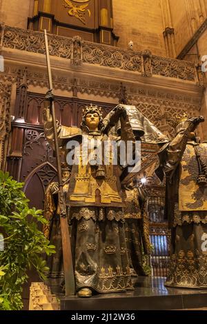 Front part of Christopher Columbus' tomb in  the Cathedral of Seville Stock Photo