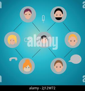 Icons of people chatting to each other, online meeting concept Stock Vector