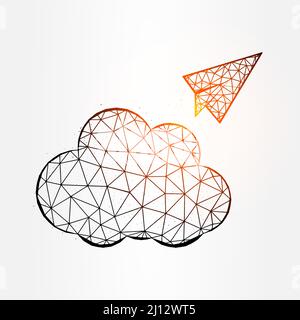 Paper plane and cloud polygonal vector illustration isolated on white background. Digital technology concept Stock Vector