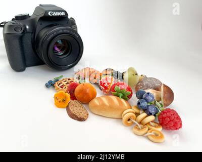 Wroclaw, Poland - 03.06.2022: Canon camera in the process of shooting small objects Stock Photo