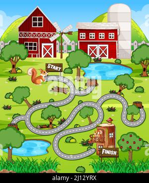 A farm boardgame template illustration Stock Vector
