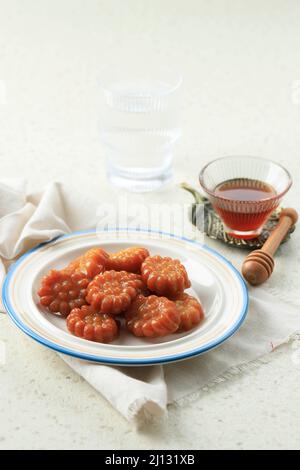 Selected Focus Yakgwa, Korean Traditional Confectionery, Sweet Candy Honey Cookies Stock Photo