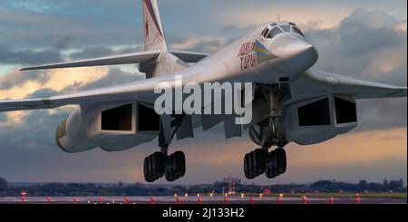 Tu-160 Russian supersonic jet strategic bomber 'Blackjack' in landing configuration Stock Photo