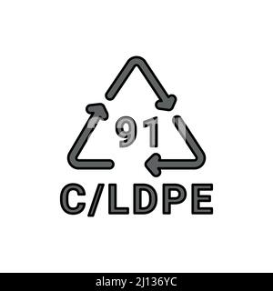 Composites recycling C LDPE 91 line icon. Consumption code. Editable stroke. Stock Vector