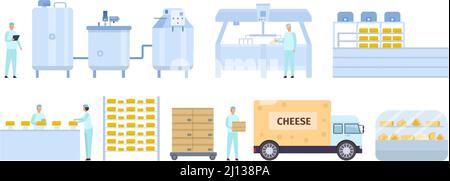 Dairy factory cheese production process isometric flowchart with milk ...