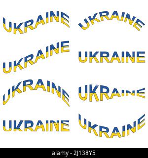 Set word Ukraine yellow blue color flag text inflated Ukraine stop war Stock Vector