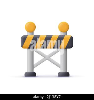 Road barrier with yellow stripes. Under construction, warning barrier. 3d vector icon. Cartoon minimal style. Stock Vector