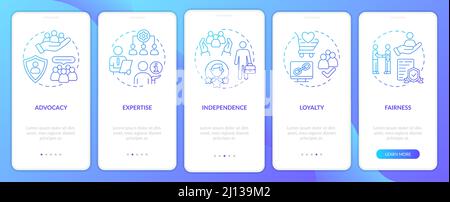 PR code of ethics blue gradient onboarding mobile app screen Stock Vector