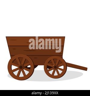 Wooden cart flat cartoon icon. Wagon vector illustration for design and web isolated on white background. Stock Vector