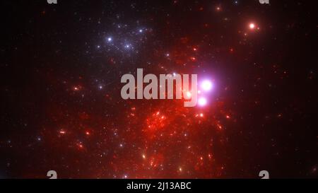 Panorama Space scene with planets, stars and galaxies. Banner template. Many Nebulae and galaxies in space, many light years away. Deep Universe. Larg Stock Photo