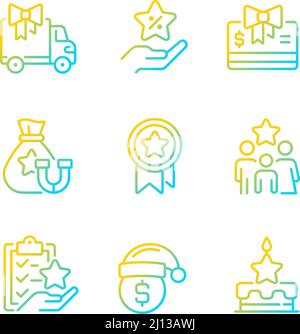 Financial compensation gradient linear vector icons set Stock Vector