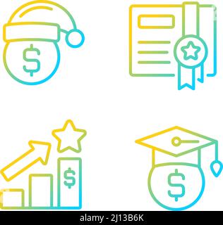 Paying bonuses to employees gradient linear vector icons set Stock Vector